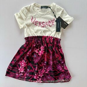 NWT Versace Girls Graphic T-Shirt Dress Floral Skirt Combo Size 6